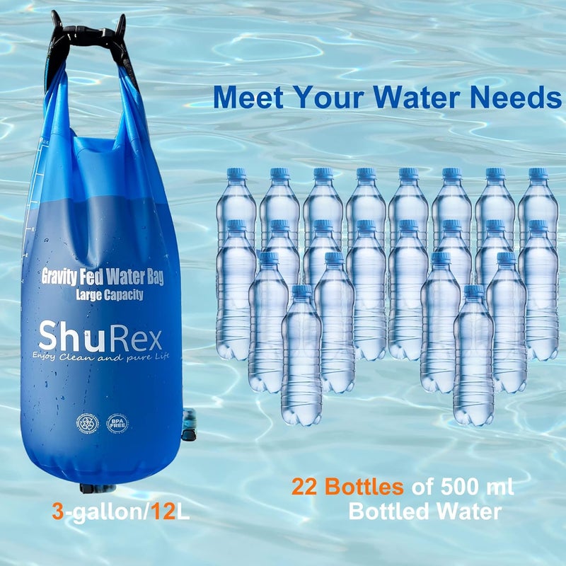 ShuRex 3-Gal Gravity-Fed Water Bag with 2 Outlet Pipes for Sawyer Water Filtration System Survival Water Filter Straw, Compatible with LifeStraw and Other Water Filter Straw, BPA-Free (12L/3Gal) - Image 5